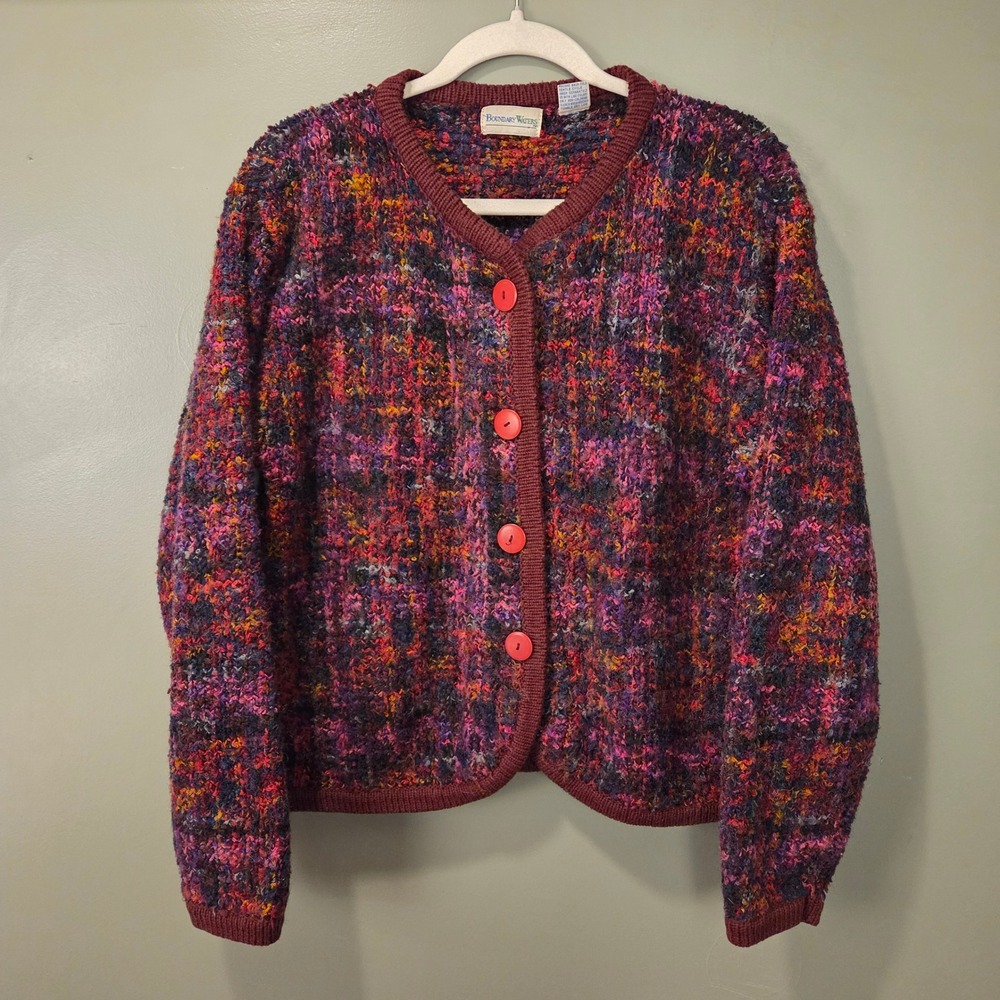Vintage Boundary Waters Women's Wool Blend Button Up Cardigan Sweater Size M